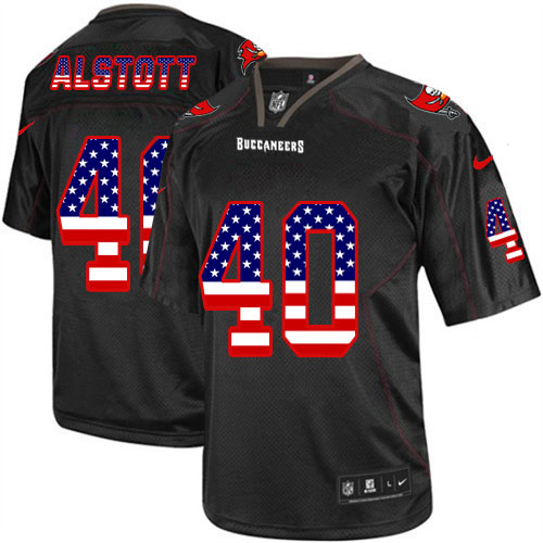 Men's Elite Mike Alstott Nike Jersey Black - #40 USA Flag Fashion NFL Tampa Bay Buccaneers